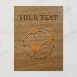 Print Of Soccer Ball Carved In Wood Custom Text Postcard