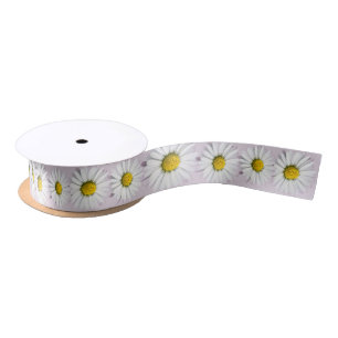 Print of yellow and white daisies satin ribbon
