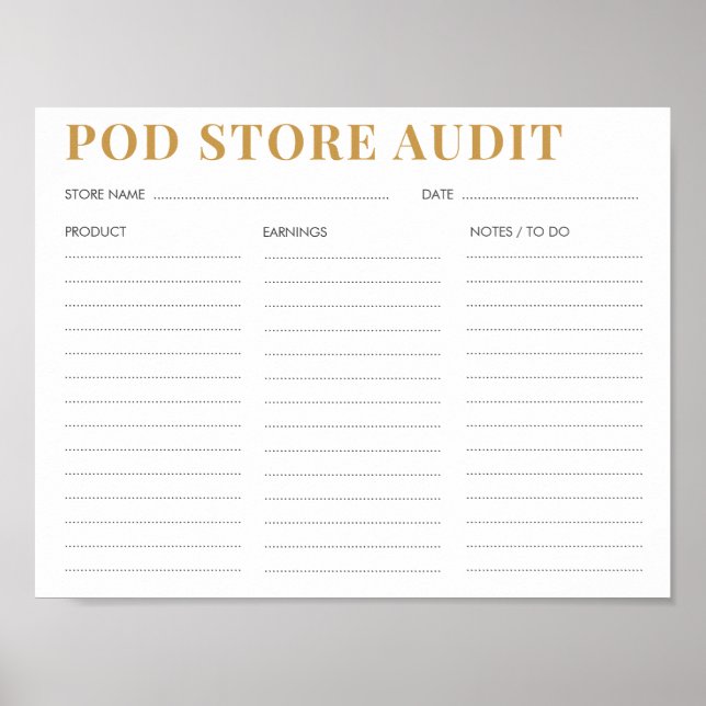 Print on Demand Small Business Store Audit List (Front)