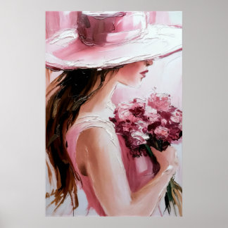 Print,Romantic Woman with Flowers – Soft Pink Impr Poster