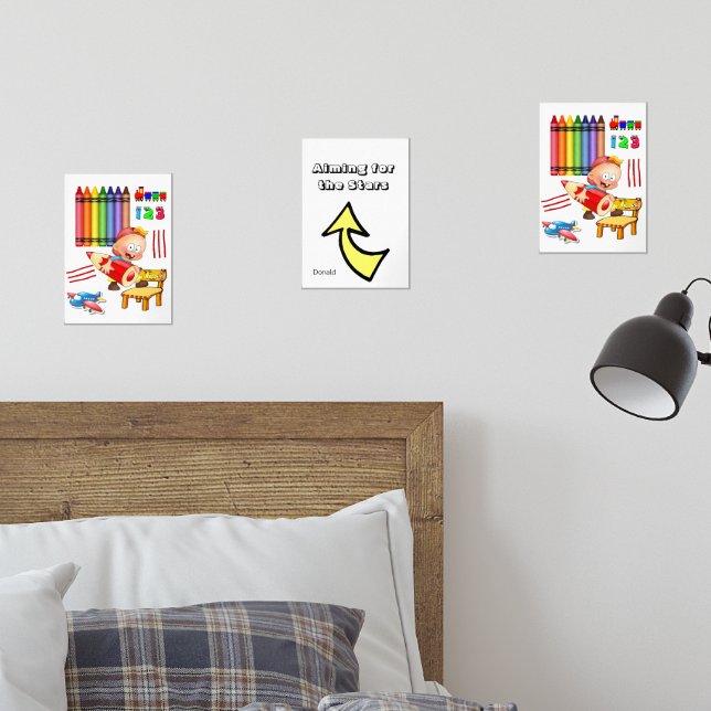 Print Set Aiming Stars Crayons Trains Aeroplane (Bedroom)