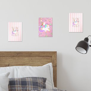 Print Set Pink & White Stripe Unicorn