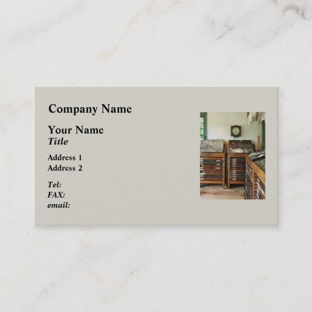 Print Shop with Clock Business Card (Front)