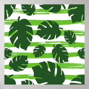 Print summer exotic jungle plant tropical palm lea