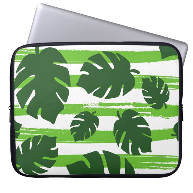 Print summer exotic jungle plant tropical palm lea laptop sleeve (Front)
