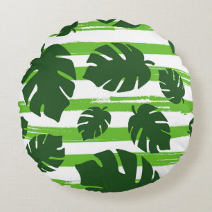 Print summer exotic jungle plant tropical palm lea round cushion