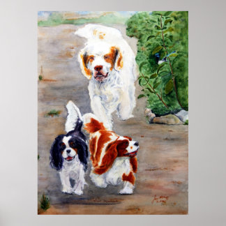 print - Travellers - Clumber Spaniel and Cavaliers