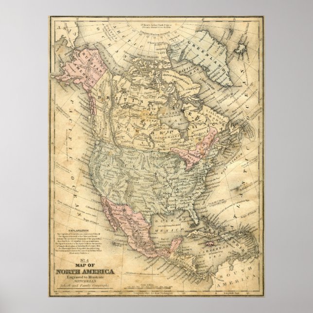 Print Vintage Map of North America (Front)