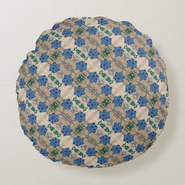 Print vintage wallpaper  Blue  flowers print Round Cushion (Front)