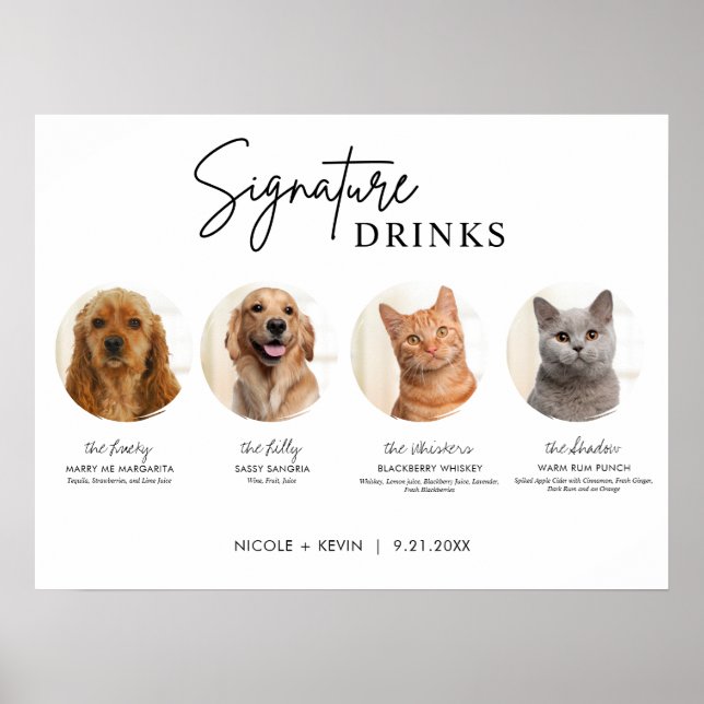 Printable 4 Pets Signature Drinks Wedding Bar Sign (Front)