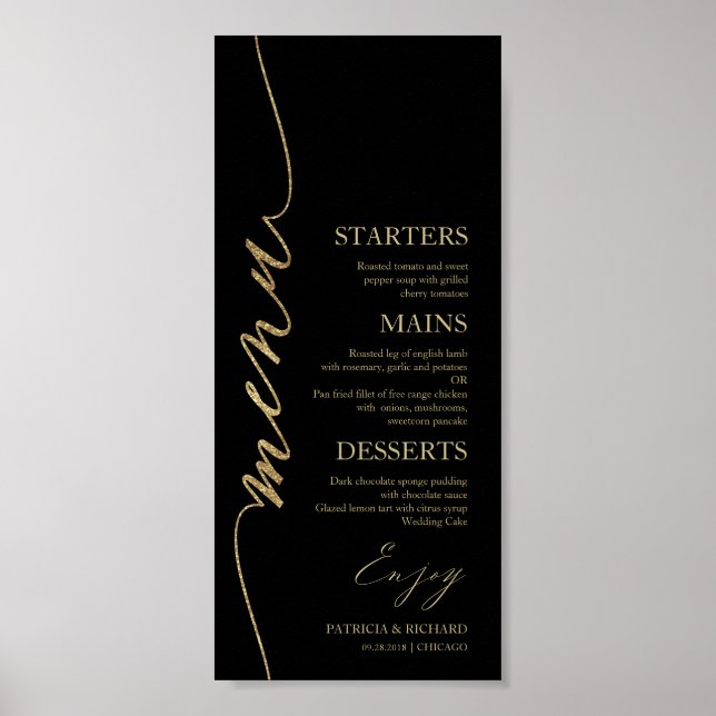 Printable 4x9 Wedding Menu Card For Plate Poster (Front)