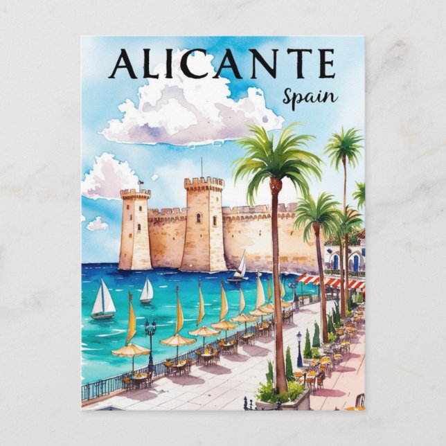 Printable Alicante Spain Travel Postcard Art (Front)
