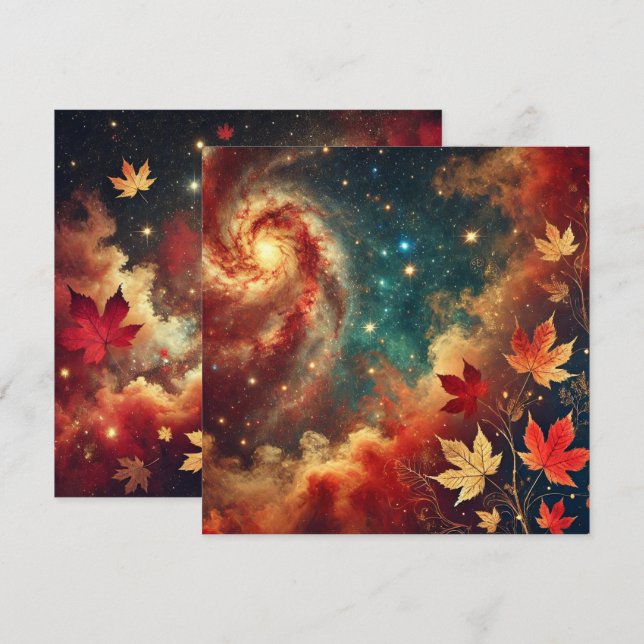Printable Autumnal Galaxy Nebula Clouds Scrapbook Invitation (Front/Back)
