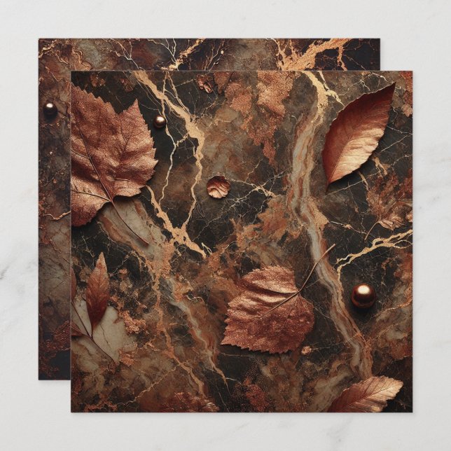 Printable Autumnal Marble Earthy Brown Scrapbook Invitation (Front/Back)