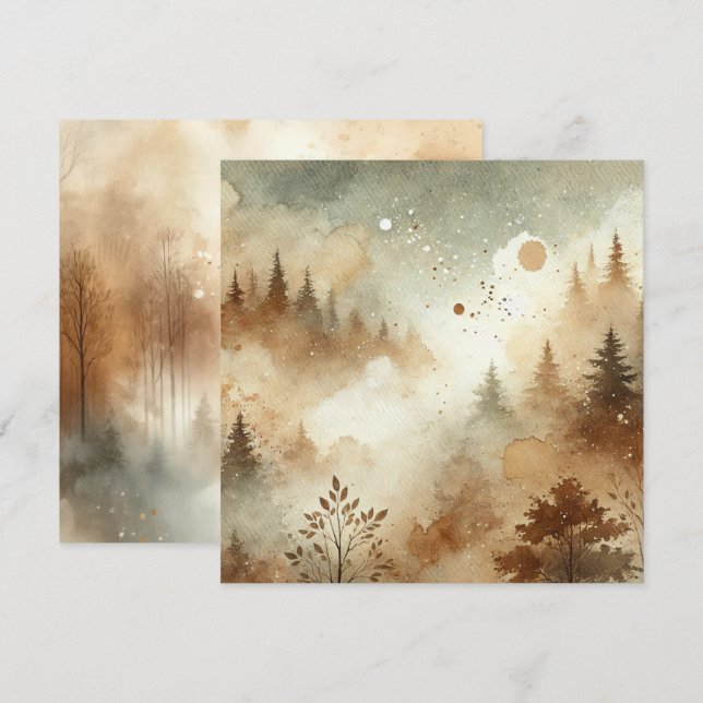 Printable Autumnal Watercolor Forest Scrapbook Invitation (Front/Back)