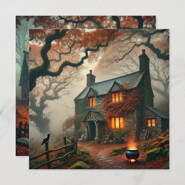 Printable Autumnal Whimsigoth Cottage Scrapbook Invitation (Front/Back)