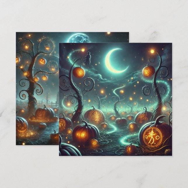 Printable Autumnal Whimsigoth Pumpkins Scrapbook Invitation (Front/Back)