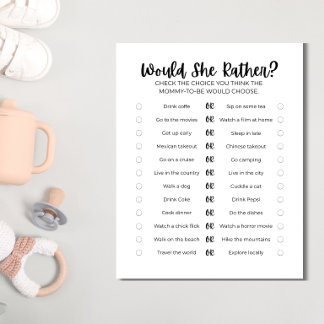 Printable Baby Shower Game: Would She Rather?  Custom Letterhead