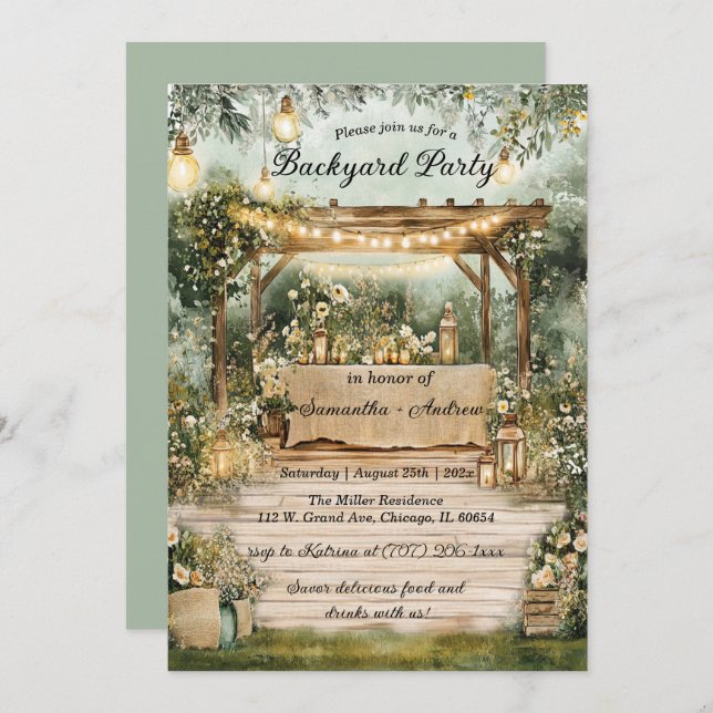 Printable Backyard Rustic Party Invitation (Front/Back)