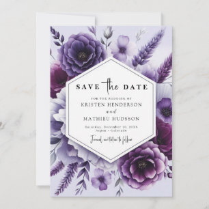 Printable Beautiful Purple Floral Wedding Save The Date