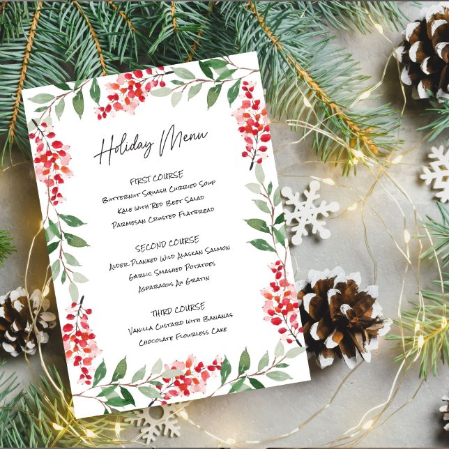 Printable Berry Surround Holiday Menu Invitation (Creator Uploaded)