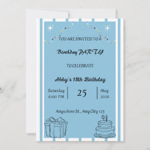 Printable Birthday Party Invitation Card, Editable