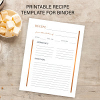 PRINTABLE blank kitchen recipe template for binder