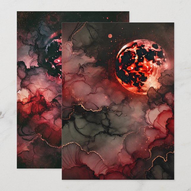 Printable Blood Moon Glow Alcohol Ink Scrapbook Invitation (Front/Back)
