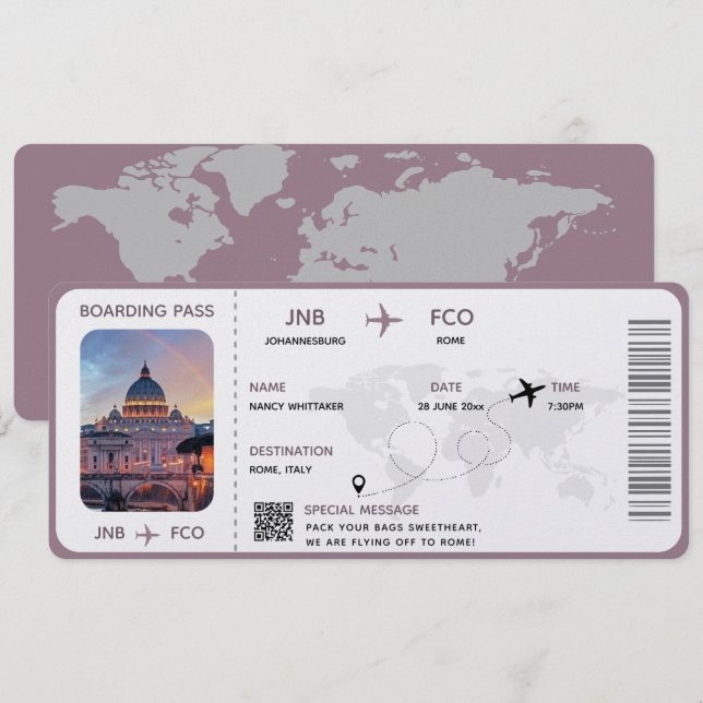 Printable Boarding Pass Airline Ticket Card (Front/Back)