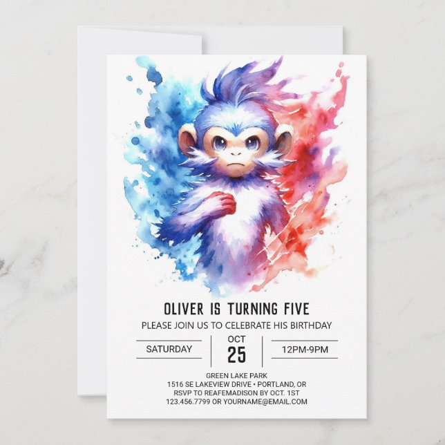 Printable Bohemian Monkey Birthday Invitation (Front)