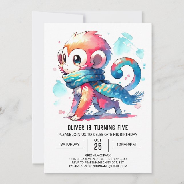 Printable Bohemian Monkey Birthday Invitation (Front)