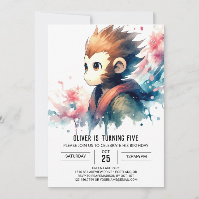 Printable Bohemian Monkey Birthday Invitation (Front)