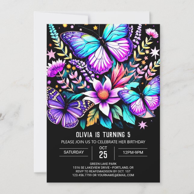 Printable Bohemian Vibrant Butterfly Birthday Invitation (Front)