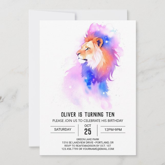 Printable Boho Lion Birthday Invitation (Front)