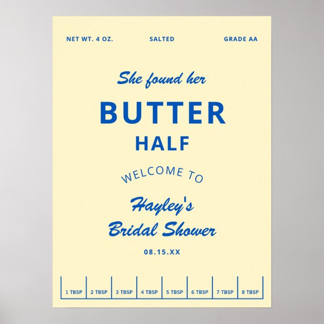 Printable Butter Half Yellow Bridal Shower Welcome Poster (Front)