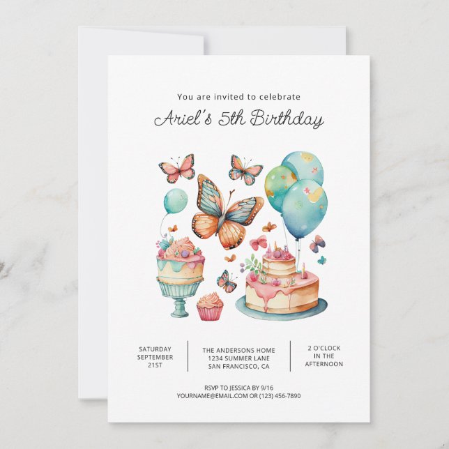 Printable Butterfly Birthday Party Invitations (Front)