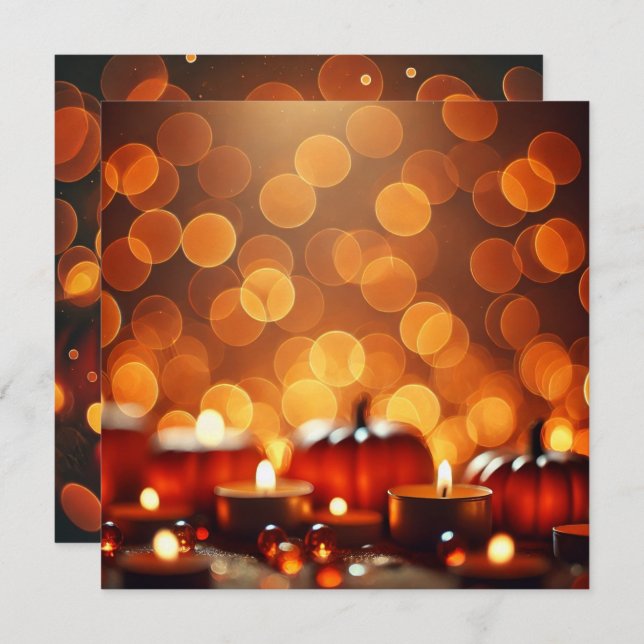 Printable Candle Lit Pumpkins Bokeh Scrapbook Invitation (Front/Back)