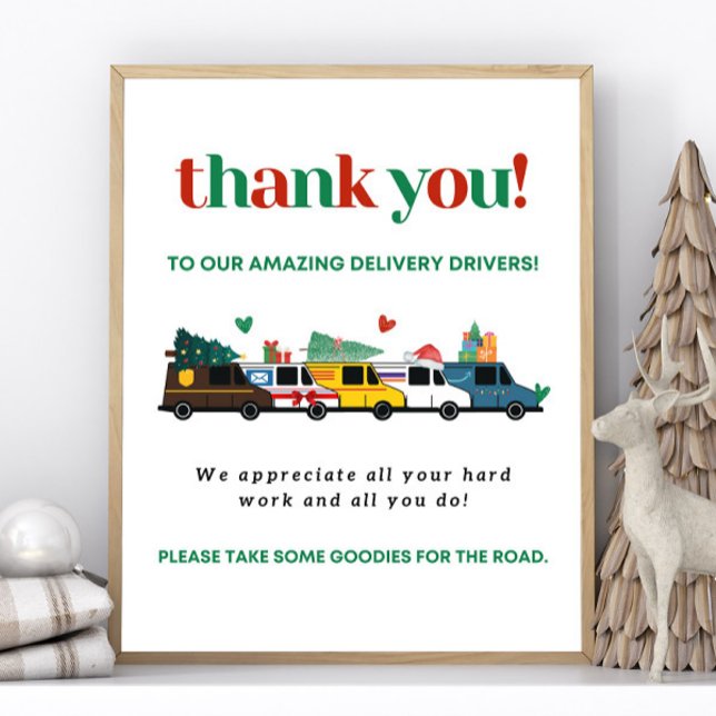Printable Christmas Delivery Driver Thank You Sign (Printable Instant Download or Shipped to your home.)
