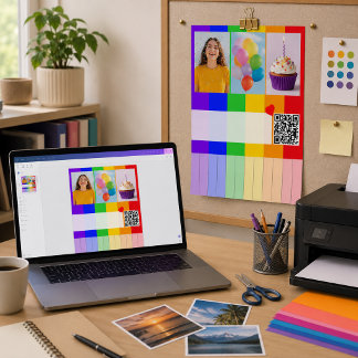 Printable colourful flyer template QR Code Rainbow Poster