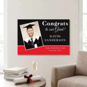 Printable Congrats Grad Photo Name Black Red Poster