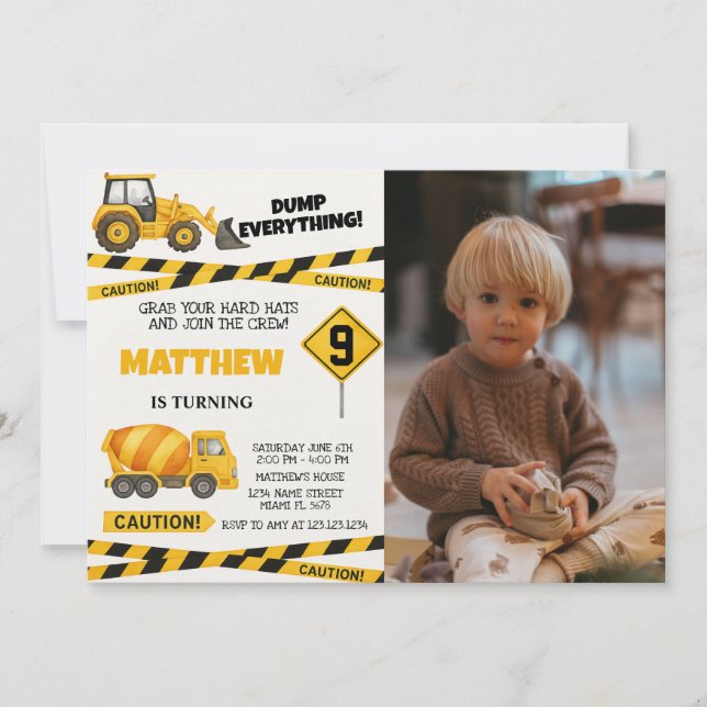 Printable Construction Birthday Invitations (Front)