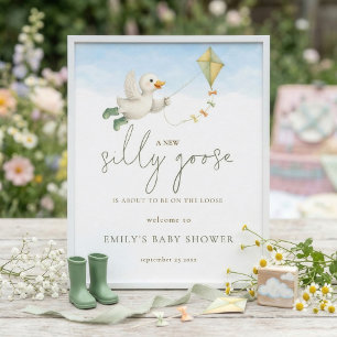 Printable Cute Silly Goose Kite Baby Shower Poster