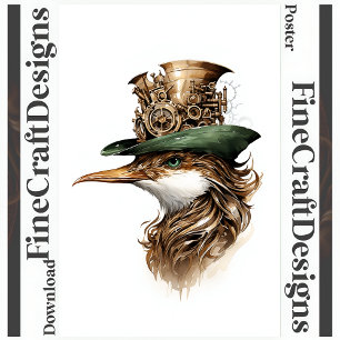 Printable Cute Steampunk Bird Gears Cogs Hat 140 Poster