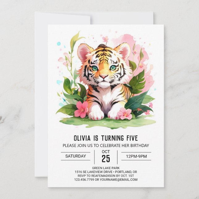 Printable Cute Tiger Birthday Invitation (Front)