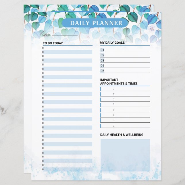 Printable Daily Planner Template (Front/Back)