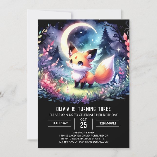 Printable Dreamy Fox Birthday Invitation (Front)