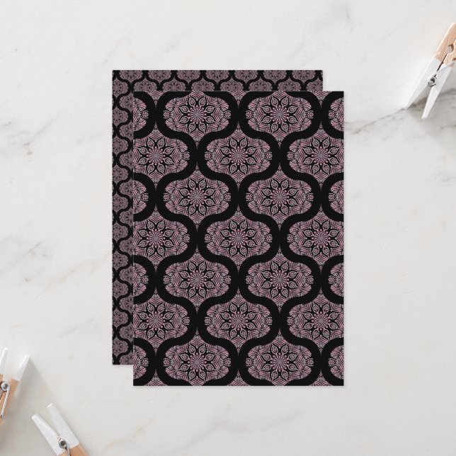 Printable Dusky Rose Fronds Retro Scrapbook Paper Invitation (Front/Back In Situ)
