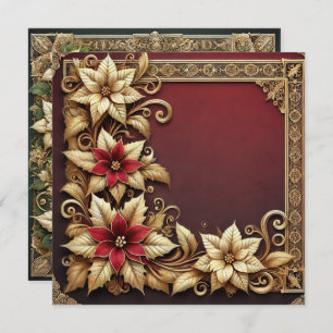 Printable Elegant Gold Poinsettia Frame Scrapbook Invitation