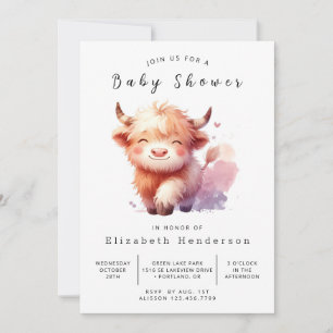 Printable Elegant Pastel Cow Baby Shower Invitation