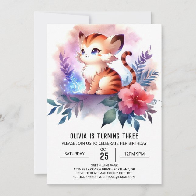 Printable Elegant Tiger Birthday Invitation (Front)